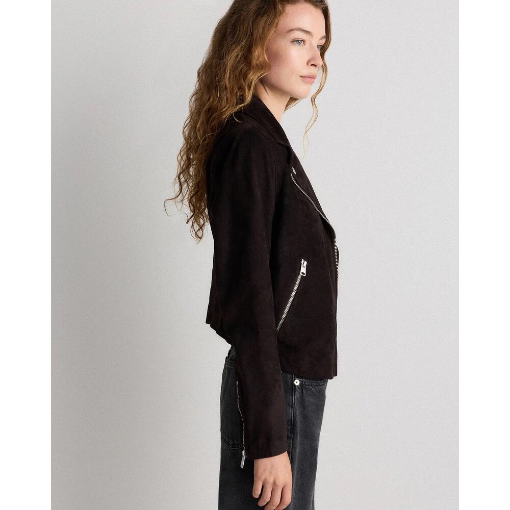 Quince 100% Suede Biker Jacket Charcoal Black Size L Goat Leather Classic NWT - Picture 6 of 16